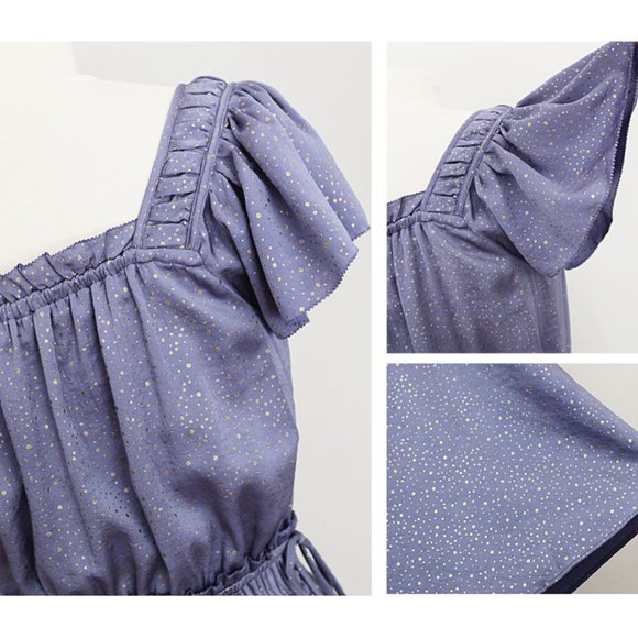 NEW Current Air Lilac Blue Ruffle Satin Midi Dress - Picture 7 of 10